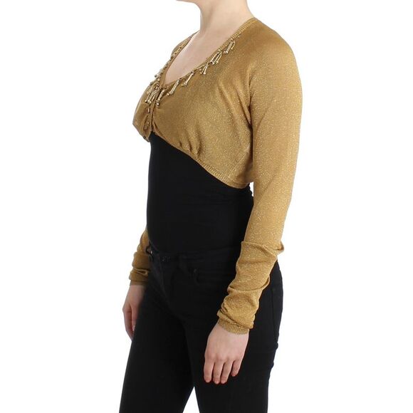 Cavalli Gold Glitter Knit Cardigan Women Yellow Tops & T-Shirts - Picture 2 of 6
